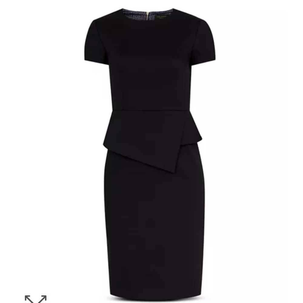 Ted Baker Navy Size 3 Cap-Sleeve Peplum Sheath Dress with Gold Zipper